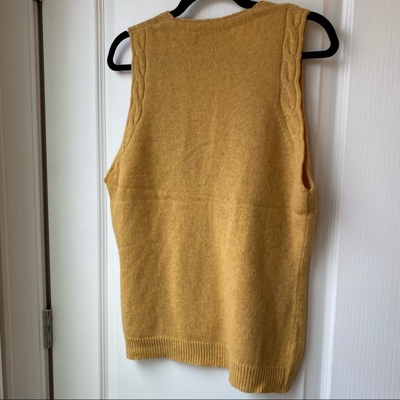 Italian pure wool yellow vest cableknit V-neck trim sleeveless sweater STEFANEL - Picture 4 of 9